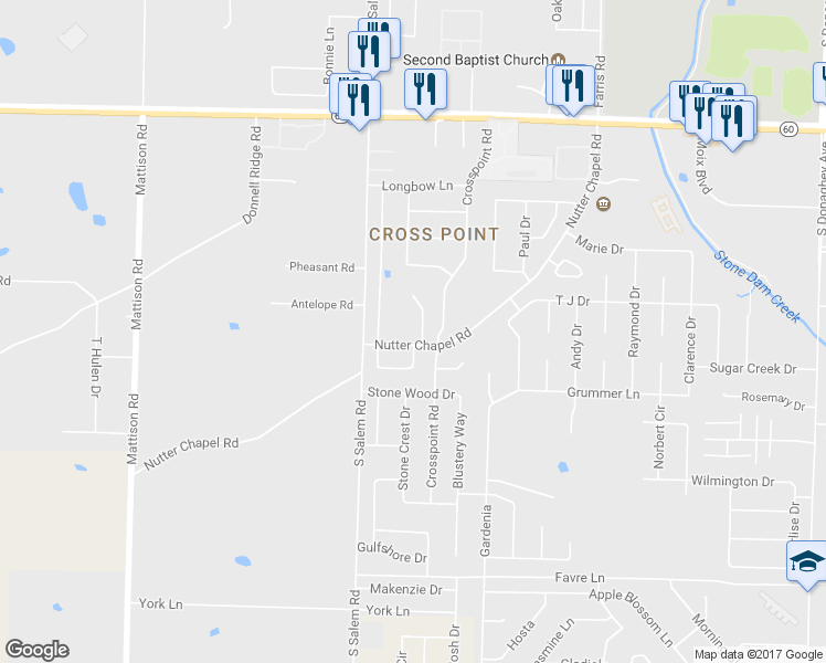 map of restaurants, bars, coffee shops, grocery stores, and more near 2800 Nutter Chapel Road in Conway