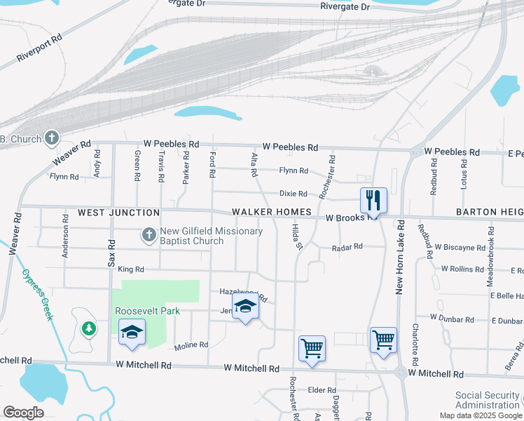 map of restaurants, bars, coffee shops, grocery stores, and more near 429 Dixie Road in Memphis