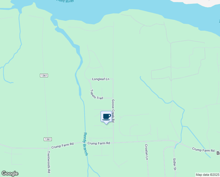 map of restaurants, bars, coffee shops, grocery stores, and more near 311 Goose Creek Rd in New Bern