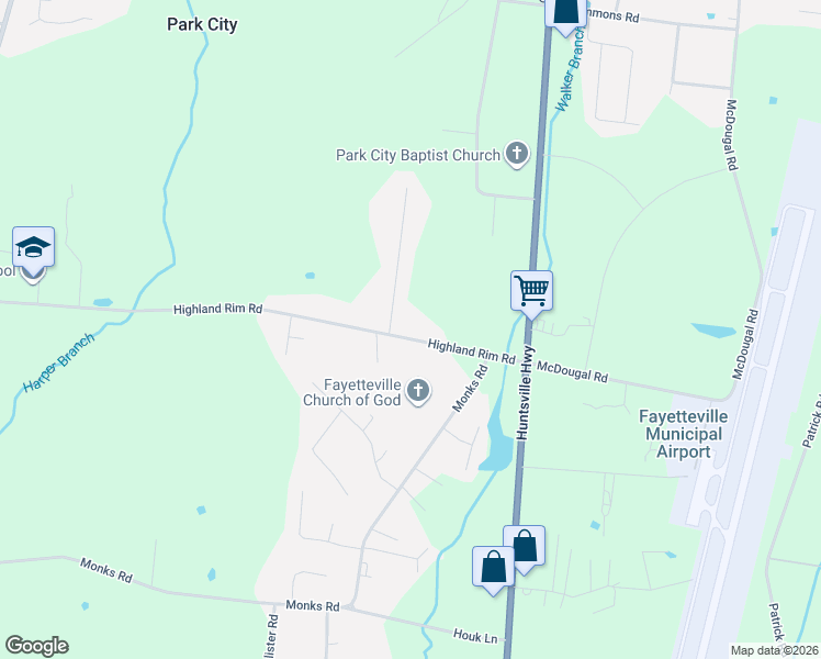 map of restaurants, bars, coffee shops, grocery stores, and more near 25 Highland Rim Road in Fayetteville