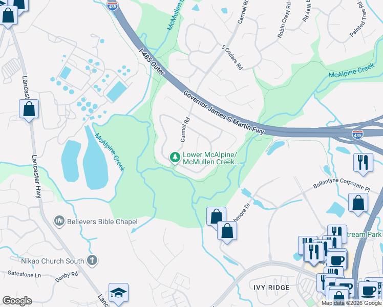 map of restaurants, bars, coffee shops, grocery stores, and more near 8520 Glenway Court in Charlotte