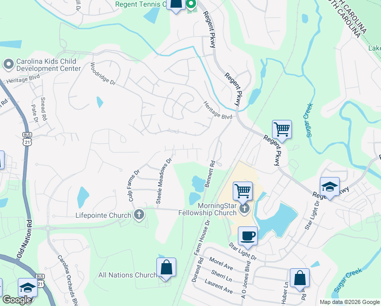map of restaurants, bars, coffee shops, grocery stores, and more near 409 Kilberry Lane in Fort Mill