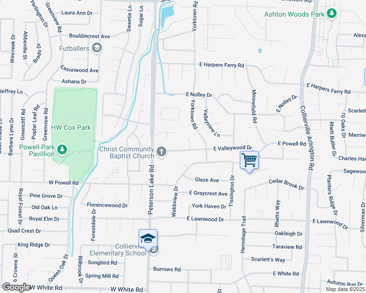 map of restaurants, bars, coffee shops, grocery stores, and more near 907 Valleywood Cove in Collierville