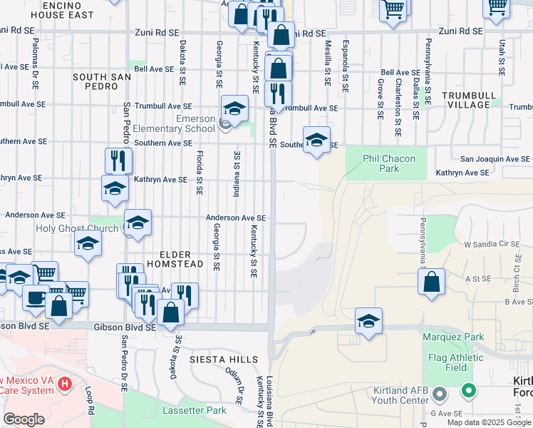 map of restaurants, bars, coffee shops, grocery stores, and more near 839 Louisiana Boulevard Southeast in Albuquerque