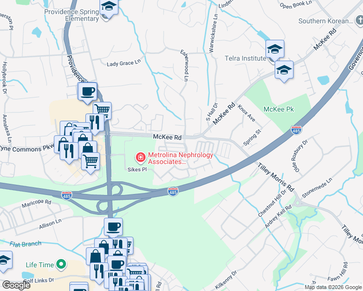 map of restaurants, bars, coffee shops, grocery stores, and more near 4659 McKee Road in Charlotte
