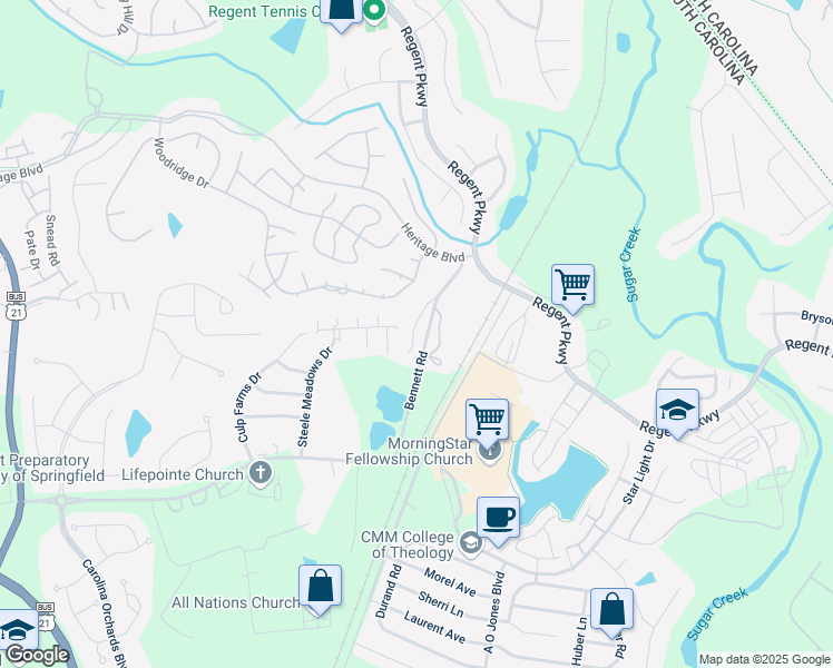 map of restaurants, bars, coffee shops, grocery stores, and more near 501 Heritage Parkway in Fort Mill