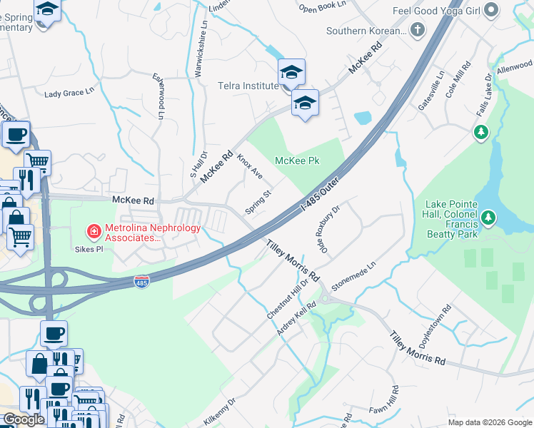 map of restaurants, bars, coffee shops, grocery stores, and more near in Charlotte