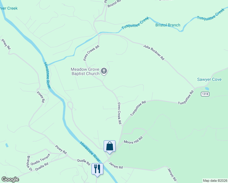 map of restaurants, bars, coffee shops, grocery stores, and more near 2 Lizzie Hicks Road in Hayesville