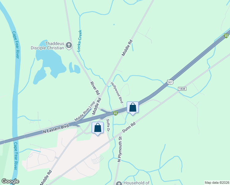 map of restaurants, bars, coffee shops, grocery stores, and more near 957 Hollywood Boulevard in Fayetteville