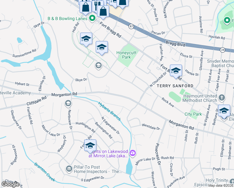 map of restaurants, bars, coffee shops, grocery stores, and more near 2400-2676 State Road 1404 in Fayetteville