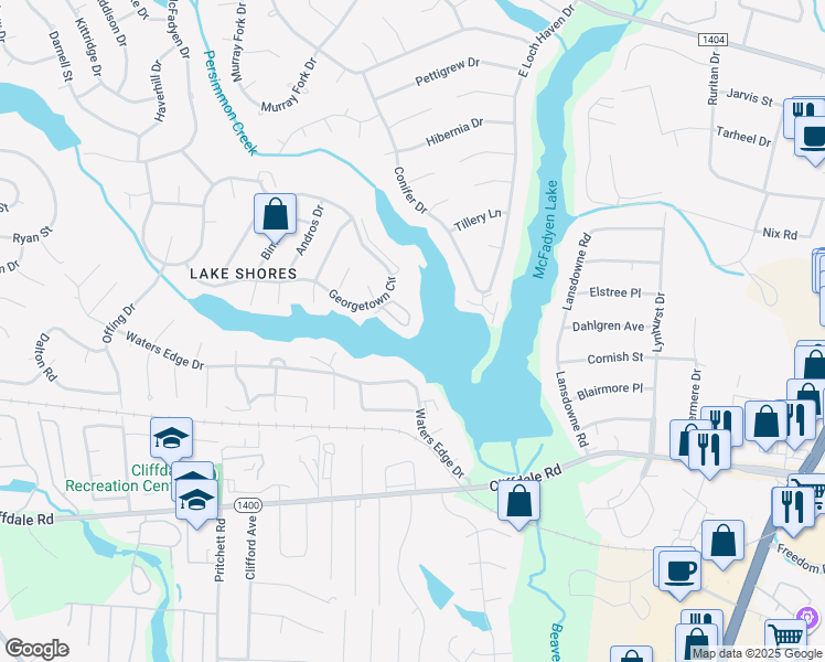 map of restaurants, bars, coffee shops, grocery stores, and more near 3326 Harbour Pointe Place in Fayetteville