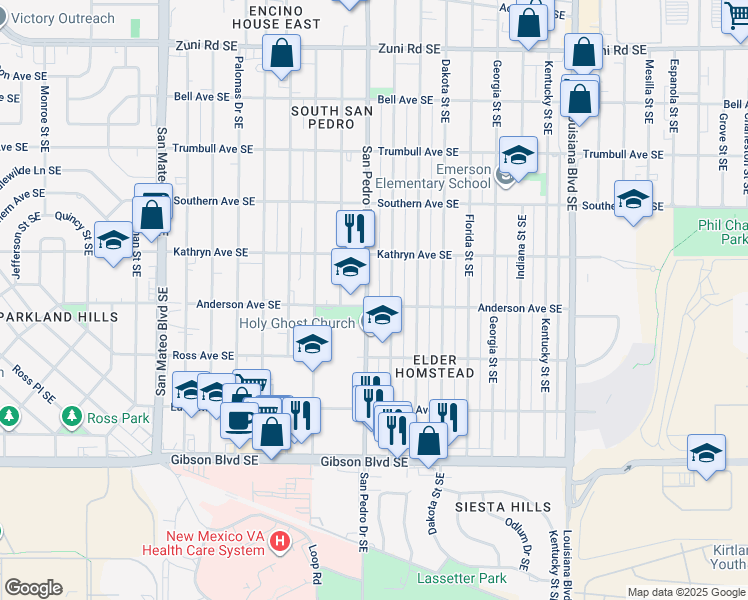 map of restaurants, bars, coffee shops, grocery stores, and more near 828 Arizona Street Southeast in Albuquerque