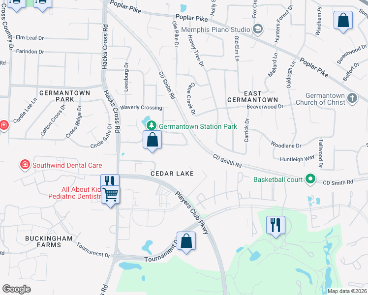 map of restaurants, bars, coffee shops, grocery stores, and more near 8277 San Augustine Lane in Germantown