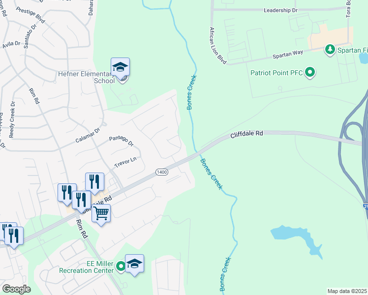 map of restaurants, bars, coffee shops, grocery stores, and more near 6835 Bone Creek Drive in Fayetteville