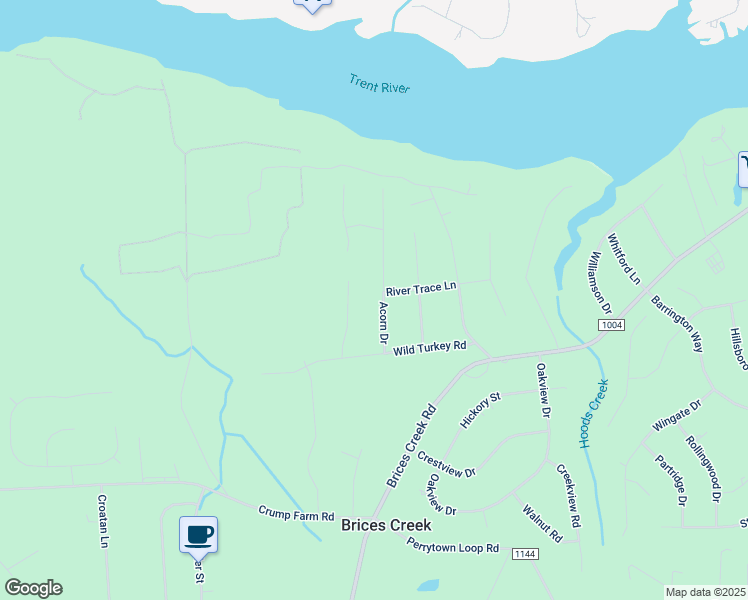 map of restaurants, bars, coffee shops, grocery stores, and more near 1985 Acorn Drive in New Bern