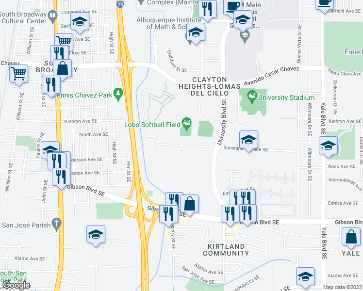 map of restaurants, bars, coffee shops, grocery stores, and more near Cedar Street in Albuquerque