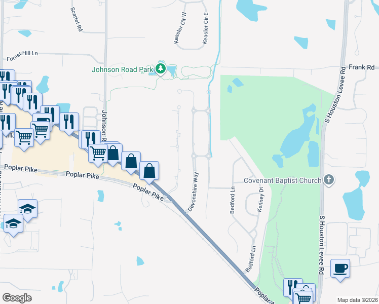 map of restaurants, bars, coffee shops, grocery stores, and more near 3137 Devonshire Way in Germantown