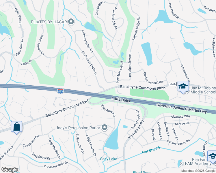 map of restaurants, bars, coffee shops, grocery stores, and more near 10227 Fairway Ridge Road in Charlotte