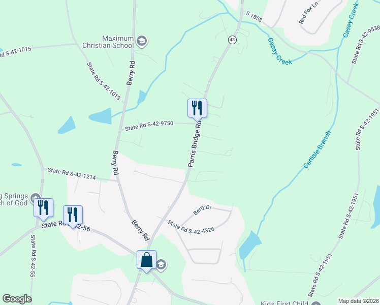map of restaurants, bars, coffee shops, grocery stores, and more near 4943 Parris Bridge Road in Boiling Springs