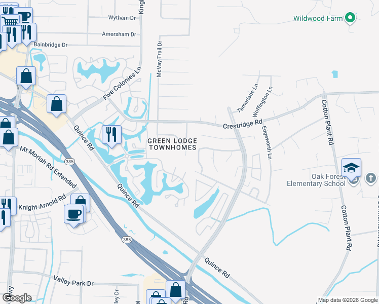map of restaurants, bars, coffee shops, grocery stores, and more near 3100 South Wesley Court in Memphis