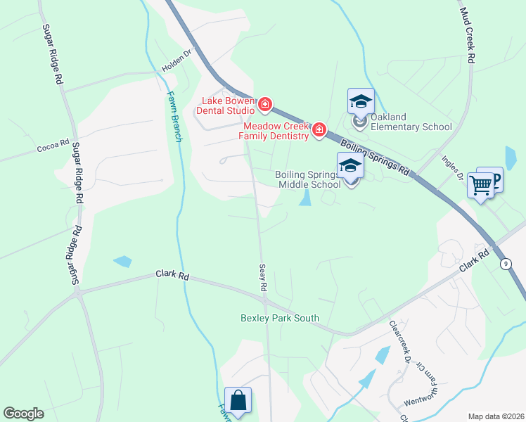 map of restaurants, bars, coffee shops, grocery stores, and more near 930 Seay Road in Inman