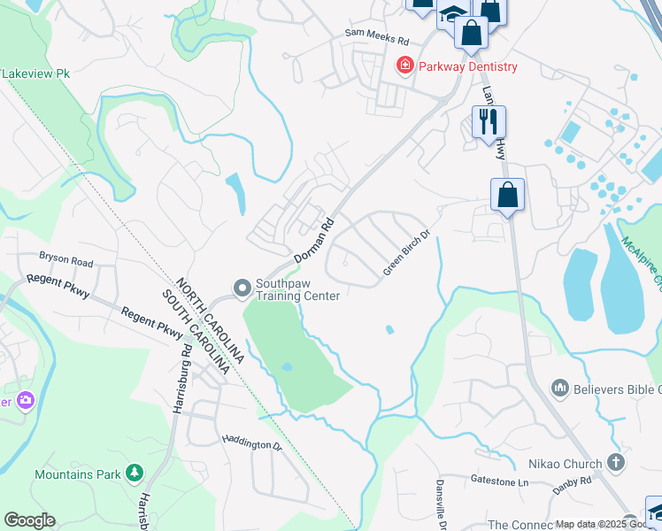 map of restaurants, bars, coffee shops, grocery stores, and more near 14321 Green Birch Drive in Pineville