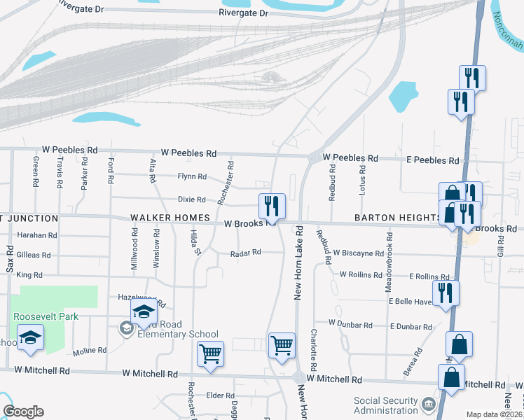 map of restaurants, bars, coffee shops, grocery stores, and more near 241 Dixie Road in Memphis