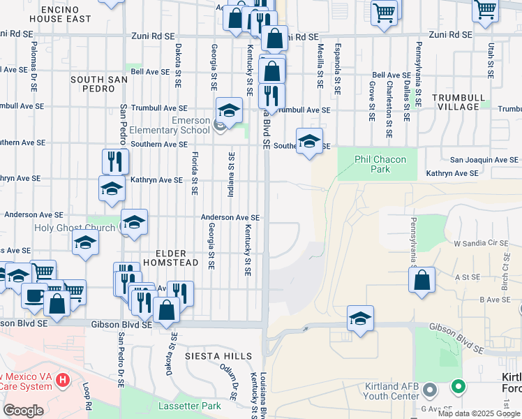 map of restaurants, bars, coffee shops, grocery stores, and more near 839 Louisiana Boulevard Southeast in Albuquerque