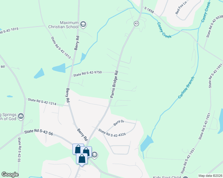 map of restaurants, bars, coffee shops, grocery stores, and more near 4943 Parris Bridge Road in Boiling Springs