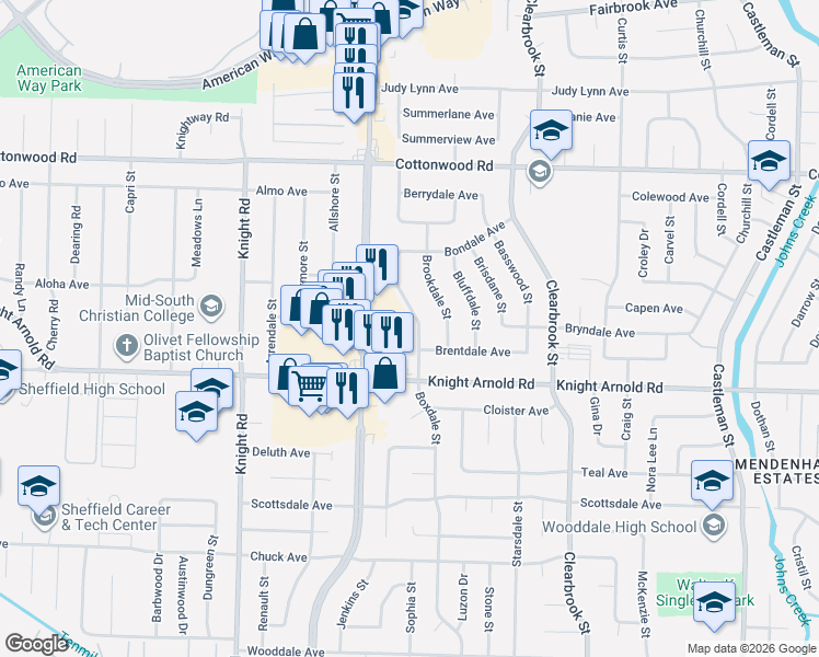 map of restaurants, bars, coffee shops, grocery stores, and more near 3109 Boxdale Street in Memphis