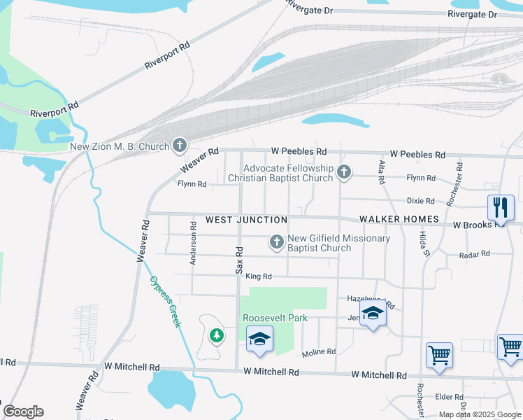 map of restaurants, bars, coffee shops, grocery stores, and more near 640 Nonconnah Road in Memphis