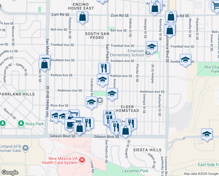 map of restaurants, bars, coffee shops, grocery stores, and more near 828 Arizona Street Southeast in Albuquerque