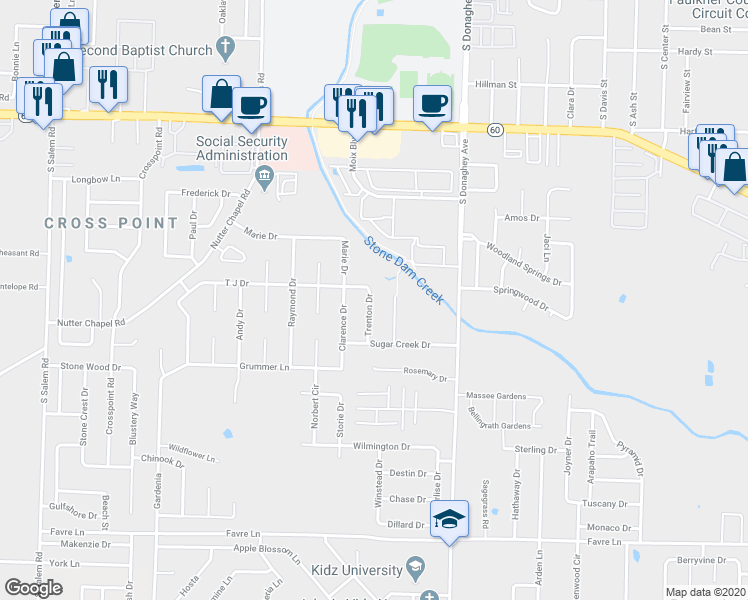 map of restaurants, bars, coffee shops, grocery stores, and more near 1120 Trenton Drive in Conway