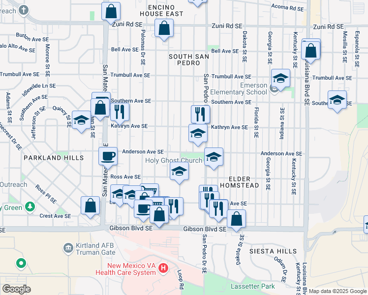 map of restaurants, bars, coffee shops, grocery stores, and more near 932 Cardenas Drive Southeast in Albuquerque