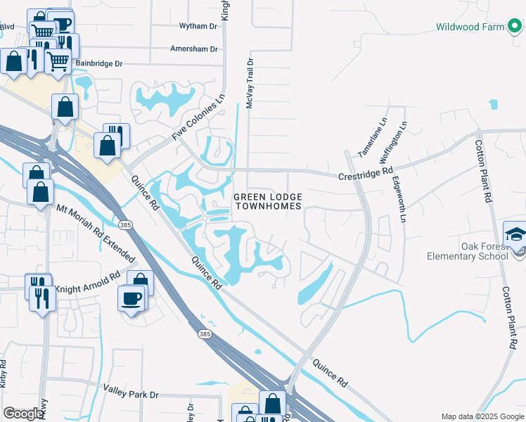 map of restaurants, bars, coffee shops, grocery stores, and more near 3095 Littlefield Cove in Memphis