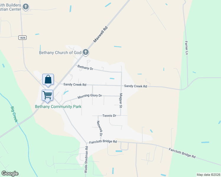 map of restaurants, bars, coffee shops, grocery stores, and more near 6430 Sandy Creek Road in Stedman