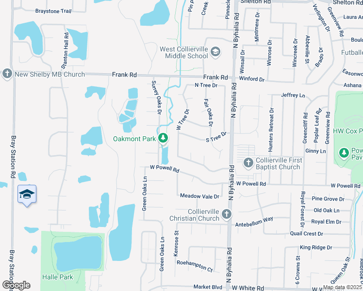 map of restaurants, bars, coffee shops, grocery stores, and more near 901 West Tree Drive in Collierville