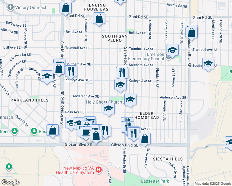 map of restaurants, bars, coffee shops, grocery stores, and more near 932 Cardenas Drive Southeast in Albuquerque