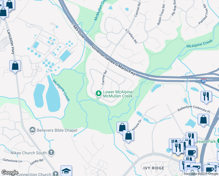 map of restaurants, bars, coffee shops, grocery stores, and more near 8520 Glenway Court in Charlotte