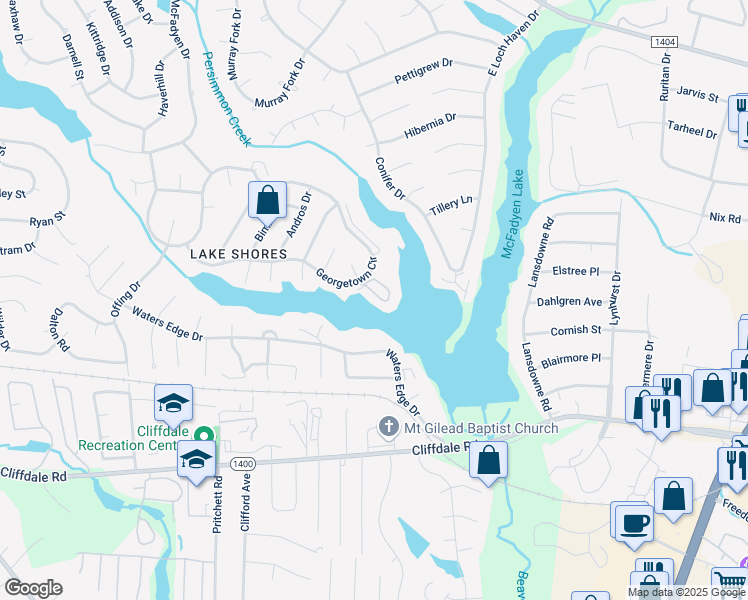 map of restaurants, bars, coffee shops, grocery stores, and more near 3314 Harbour Pointe Place in Fayetteville