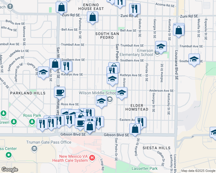 map of restaurants, bars, coffee shops, grocery stores, and more near 932 Cardenas Drive Southeast in Albuquerque