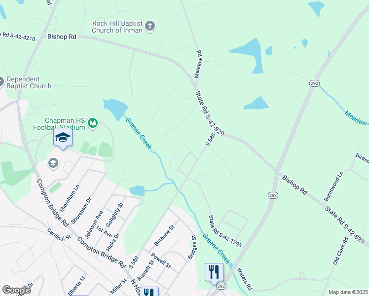 map of restaurants, bars, coffee shops, grocery stores, and more near 141 Summers Street in Inman