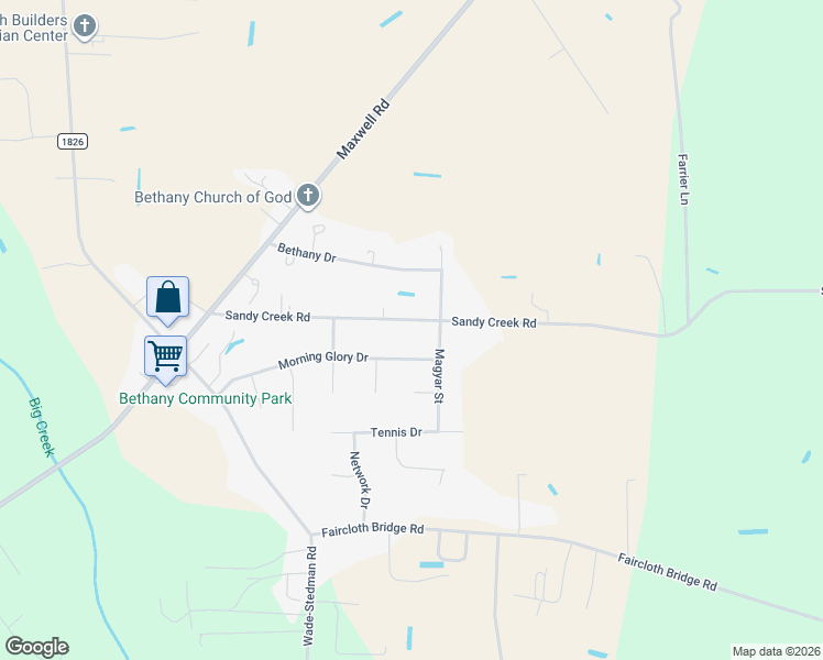 map of restaurants, bars, coffee shops, grocery stores, and more near 6430 Sandy Creek Road in Stedman