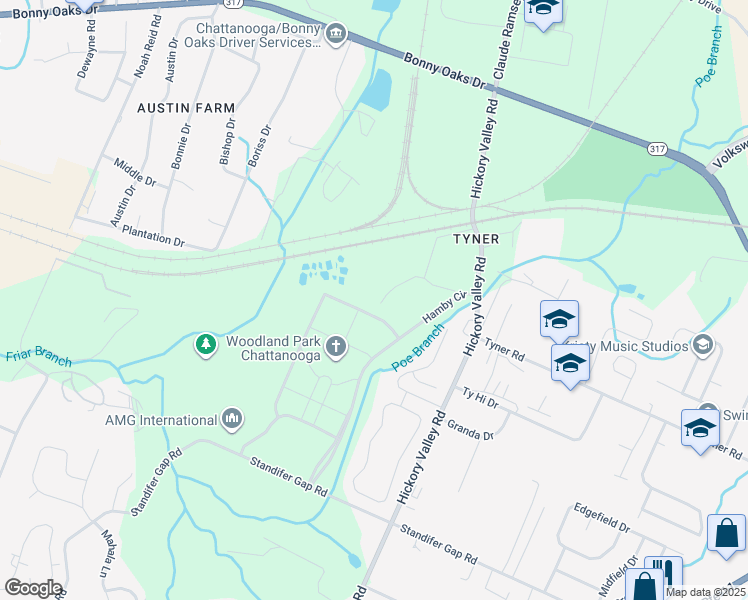 map of restaurants, bars, coffee shops, grocery stores, and more near Henry Grady Road in Chattanooga