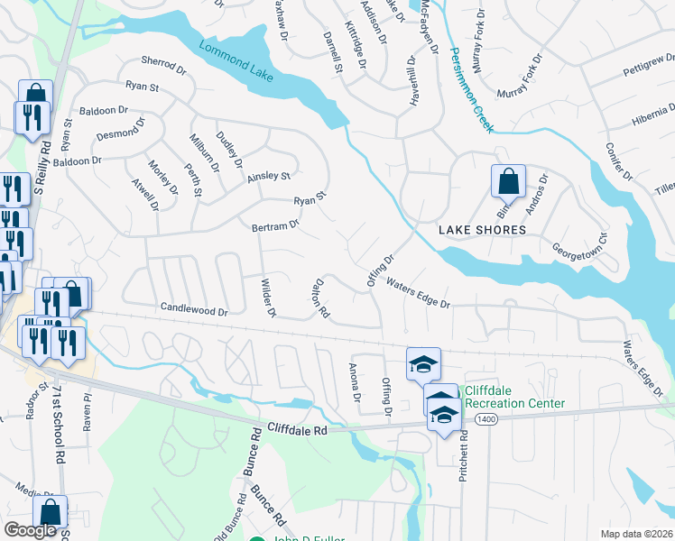 map of restaurants, bars, coffee shops, grocery stores, and more near 5924 Dalton Road in Fayetteville