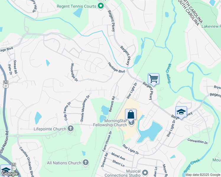 map of restaurants, bars, coffee shops, grocery stores, and more near 206 Heritage Parkway in Fort Mill