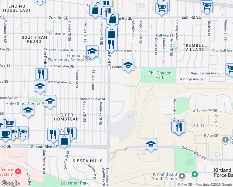 map of restaurants, bars, coffee shops, grocery stores, and more near 900 Continental Loop Southeast in Albuquerque