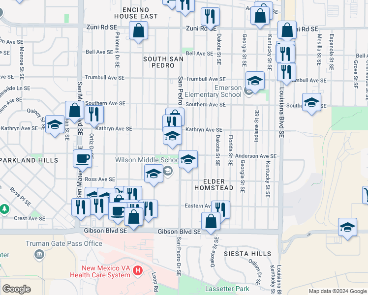 map of restaurants, bars, coffee shops, grocery stores, and more near 828 Arizona Street Southeast in Albuquerque