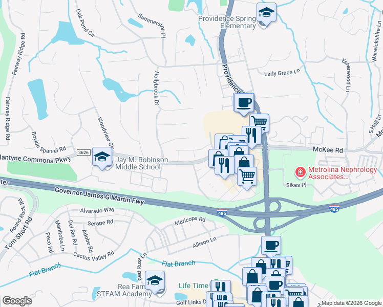 map of restaurants, bars, coffee shops, grocery stores, and more near in Charlotte