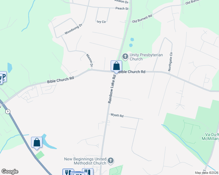 map of restaurants, bars, coffee shops, grocery stores, and more near 513 Rainbow Lake Road in Boiling Springs